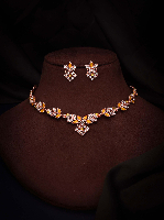 Rose Gold Plated Yellow Sapphire AD Studded Necklace Set