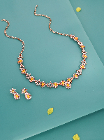 Rose Gold Plated AD Yellow Sapphire Studded Statement Necklace