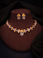 Rose Gold Plated Handcrafted Yellow Enamel Statement  Necklace set