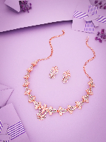 Rose Gold Polish White Stone Western Statement Necklace Set