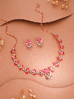 Rose Gold-Plated Pink Stone Studded Handcrafted Jewellery Set