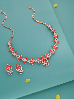 Rose Gold-Plated Ruby Red AD Studded Sleek Necklace Set