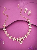 Delicate Handcrafted Rose Gold Baby Pink AD Necklace set