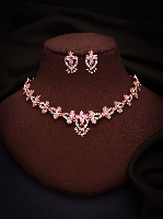 Rose Gold-Plated Purple AD Studded Sleek Necklace Set