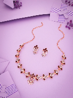 Voguish Rose Gold Polished Maroon Necklace set