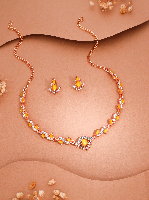 Rose Gold Plated Yellow AD Sapphire Studded Necklace Set