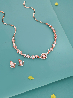 Rose Gold Polish Rose Petal Elegance Pink AD Necklace Set