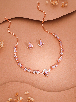 Rose Gold Toned AD Floral Necklace set