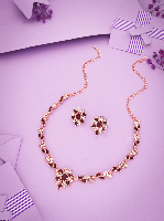 Rose Gold White & Maroon Stone Studded Jewellery Set