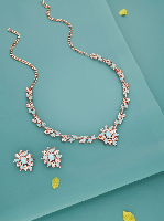 Rose Gold Plated Handcrafted AD Studded Sky Blue Necklace set