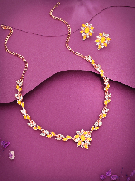 Rose Gold Plated Yellow Sapphire AD Studded Necklace Set