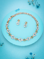 Rose Gold Plated Necklace Set With Studded American Diamonds