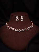 Rosegold Plated Necklace Set With Studded White AD's
