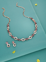 Rosegold with Studded AD Contemporary Necklace Set