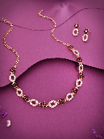 Rosegold-Plated AD Studded Necklace Jewellery Set