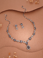 Rhodium Plated Premium White & Orchid Diamond Necklace Set