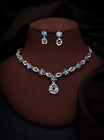 Silver-Plated AD Studded Necklace Jewellery Set