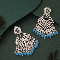 Oxidize Pearl Dangle Kundan Statement Half moon Earrings