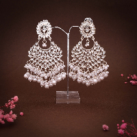 Indulge in Luxury: Exquisite Sterling Silver Polish Kundan & Pearl Dangle Earrings by