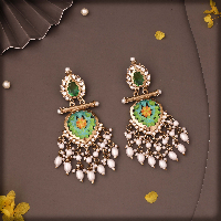 Unveiling Radiance: Beautiful Kundan Stone & Mendi Gold Plated Pearl Dangle Earrings