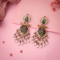 Unveiling Luxury: Kundan Stone & Mendi Gold Plated Pearl Dangle Earrings