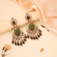 Gold Plated Kundan Crystal With Pearls And Pastel Beaded Regal Earrings