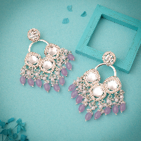 Discover the allure of Antique Gold Artificial Crystal Studded Purple Pearl Enamel Dangle Earrings.