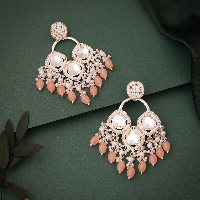 Elegant Flower Design Tringle Shape Artificial Stone Earrings