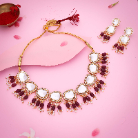 Gold Plated Kundan Polki Necklace Set With Beautiful Design