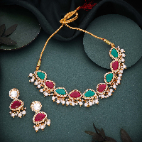 Luxury Gold-Plated Pink & Green Enamel And Kundan Stone Beaded Handcrafted Jewellery Set