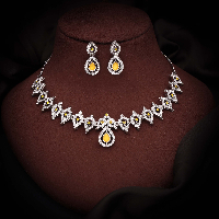 Rhodium-Plated Premium Yellow Zircons Studded Pave Patterned Statement Jewellery Set