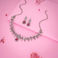 Silver Plated Pink Zircon Patterned Statement Jewelry Set - A Treasure to Behold