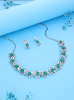 Contemporary Silver Polish AD Stone Studded Jewelry Set - Handcrafted Elegance for Women & Girls