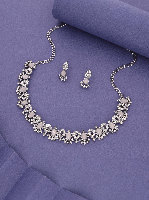 Contemporary Silver Polish AD Stone Studded Jewelry Set - Handcrafted Elegance for Women & Girls