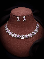 Zircon Studded Handcrafted Silver Plated Statement Necklace Set