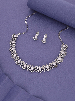 Silver Plated Cocktail Handcrafted White AD Party wear Necklace set with Earring