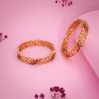 Gold Polish Handcrafted Red & Brown AD South Indian Bangles