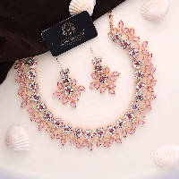 Rose Gold Polish with Stunning AD Stone Studded Choker Necklace set with Matching pair of Earrings