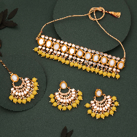 Glamorous Pearl & Mirror work Choker with pair of earrings and Maang tikka set