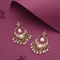 Gold plated Kundan studded Pearl dangle handcrafted Ethnic Earrings