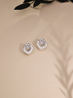 2 Year Warranty Designer Silver Toned with AD Stone Studded Square Stud Earrings