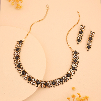 Beautiful Gold Plated Black Stone Necklace set With Earring