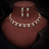 Gold Plated Handcrafted Maroon Color Stone AD Studded Jewelry Set for Women & Girls