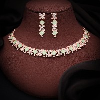 Timeless Rose Gold Necklace Set with Intricate Stone Design for Women