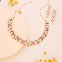 Radiant Rose Gold Necklace Set Adorned with Brilliant White Gems