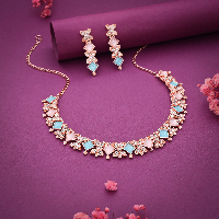 Rose Gold Plated Necklace Set with Shimmering White Stones – A Classic Piece