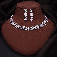 Radiant Silver Necklace Set Adorned with Brilliant White Gems