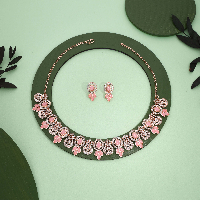 Elegant Rose Gold Plated Babypink AD Stone Necklace Set with Earring