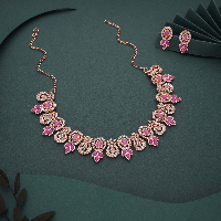 Glamorous Rose Gold Plated Necklace Set with Dazzling AD Stones