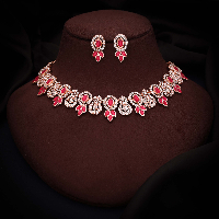 Delicate Rose Gold Plated Necklace Set with Sparkling AD Stones